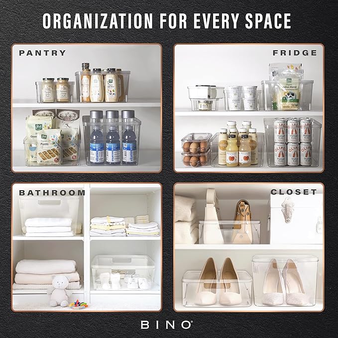 BINO | Plastic Storage Bins, Square - 3 Pack | THE LUCID COLLECTION | Multi-Use Bins | Built-In Handles | BPA-Free | Clear Containers | Fridge Organizer | Pantry & Home Organization-NeatNest