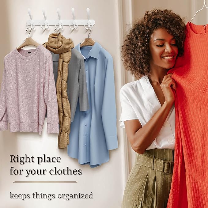 Coat Rack Wall Mount with 5 Tri Hooks, Stainless Steel 16 Inch – White Matte Finish, Heavy Duty Wall Mounted Hook Rack for Coats, Hats, Towels, Scarfs, Robes, Bags, Entryway & Bathroom-NeatNest