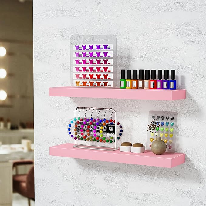 BAMEOS Pink Floating Shelves for Wall, 24" x 6" Wall Shelves for Room, Floating Book Shelves, Hanging Shelves for Bedroom, Bedroom, Living Room, Kitchen (Set of 2)-NeatNest
