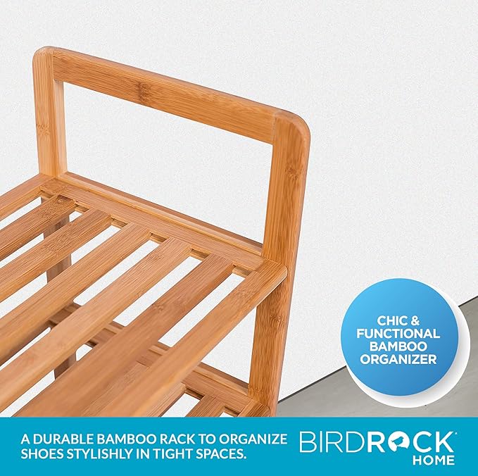 BirdRock Home Bamboo Shoe Rack Organizer for Entryway, Closet, or Front Door - Stackable Wooden Storage Shelf for Small Spaces, Indoor or Outdoor, Decorative Brown Madera - Elegant, Simple - 3 Tier-NeatNest