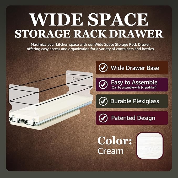 Vertical Spice 13.8" Depth Heavy Duty Pull Out Spice Rack Drawer - 1 Drawer, Mix Containers - Sliding Cabinet and Pantry Organizer - Kitchen Cupboard Storage Rack (4.6" W x 5.0" H x 13.8" D, Cream)