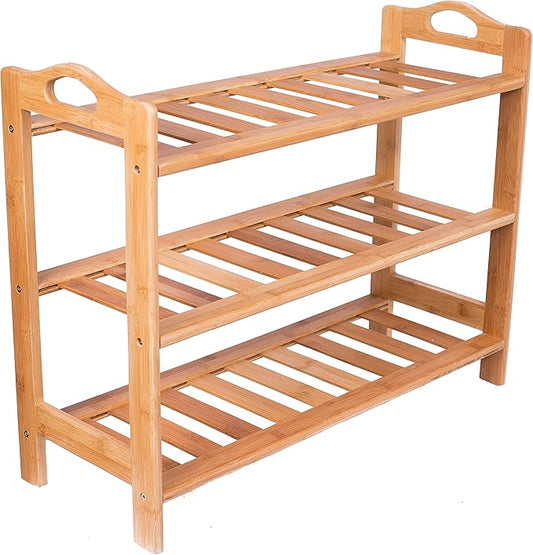BirdRock Home 3 Tier Free Standing Shoe Rack with Handles | Bamboo | Wood | Closets and Entryway | Organizer | Fits 9 Pairs of Shoes-NeatNest
