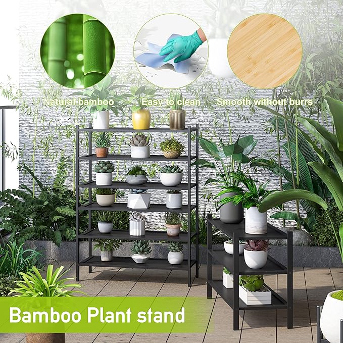 BMOSU 3-Tier Bamboo Shoe Rack Premium Stackable Shoe Shelf Storage Organizer for Hallway Closet Living Room Entryway Organizer(Black)-NeatNest