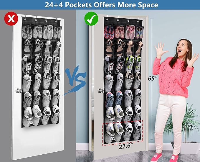 MISSLO 28 Large Pockets Hanging Shoe Organizer Over The Door Shoe Rack for Closet Door Storage Mesh Shoe Holder Hanger for Men, Black-NeatNest