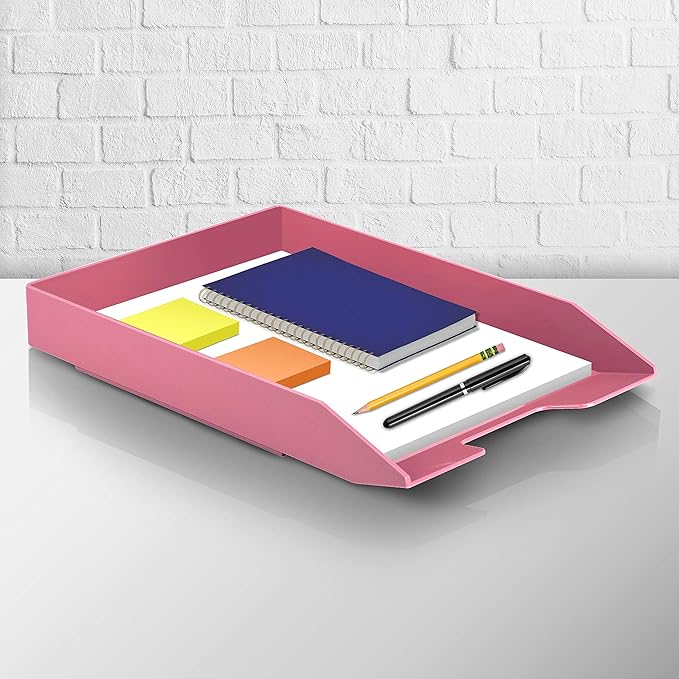 Acrimet Stackable Letter Tray Front Load, Letter Size, Plastic, Solid Pink Color, 1 Unit-NeatNest