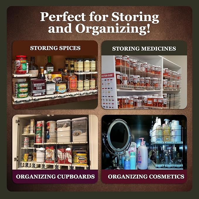 Vertical Spice - Large Pullout Sliding Spice Rack Organizer - 2 Individual 2 Tier Drawers - Premium Rolling Seasoning Holder/Caddy for Hidden Pantry Storage - Made in USA (6.9''W x 12.25" H x 10.6''D)