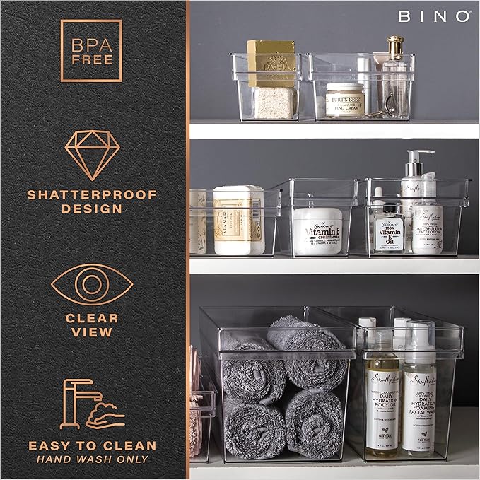 BINO | Plastic Storage Bins, Medium | THE HANDLER COLLECTION | Multipurpose Organizer Bins | Kitchen Pantry Organizers and Storage | Clear Containers for Organizing Home | Freezer Organizer-NeatNest