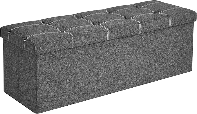 SONGMICS Mazie Collection - 43 Inches Ottoman Storage Bench, 35 Gal. Folding Chest with Breathable Linen-Look Fabric, Load up to 660 lb, for Entryway, Living Room, Bedroom, Dark Gray ULSF077G04-NeatNest