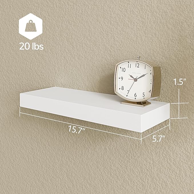 BAMEOS Floating Shelves, White Wall Mounted Wooden Shelves with Invisible Brackets Set of 2, Hanging Wall Shelves Decoration for Bedroom, Bathroom, Living Room and Kitchen-NeatNest