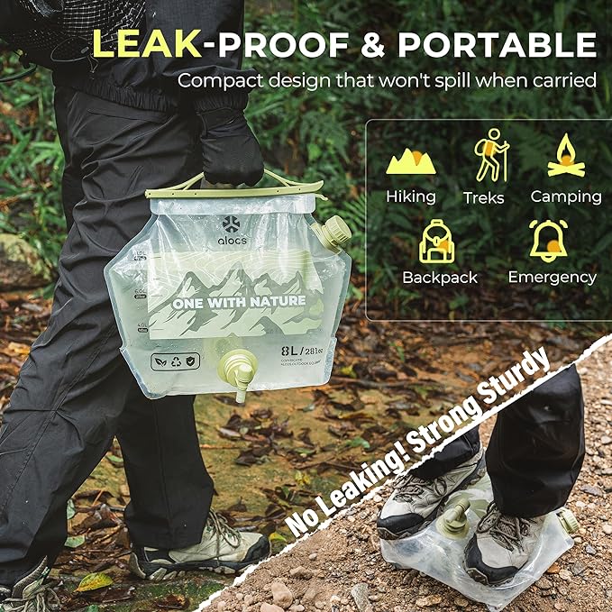 Alocs 2025 Upgrade Emergency Water Storage Bag, BPA-Free Collapsible Water Bottles Bag, 2.1 Gallon Water Jug with Dual-Tap, 2 Pack Camping Water Container for Hiking, Travel, Survival & Outdoor