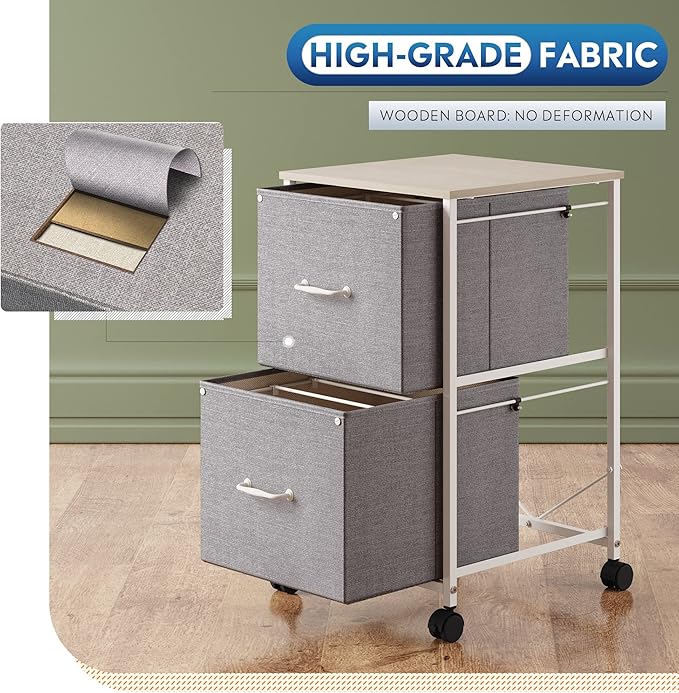 DEVAISE 2 Drawer Mobile File Cabinet, Rolling Printer Stand, Fabric Vertical Filing Cabinet fits A4 or Letter Size for Home Office, Light Grey-NeatNest