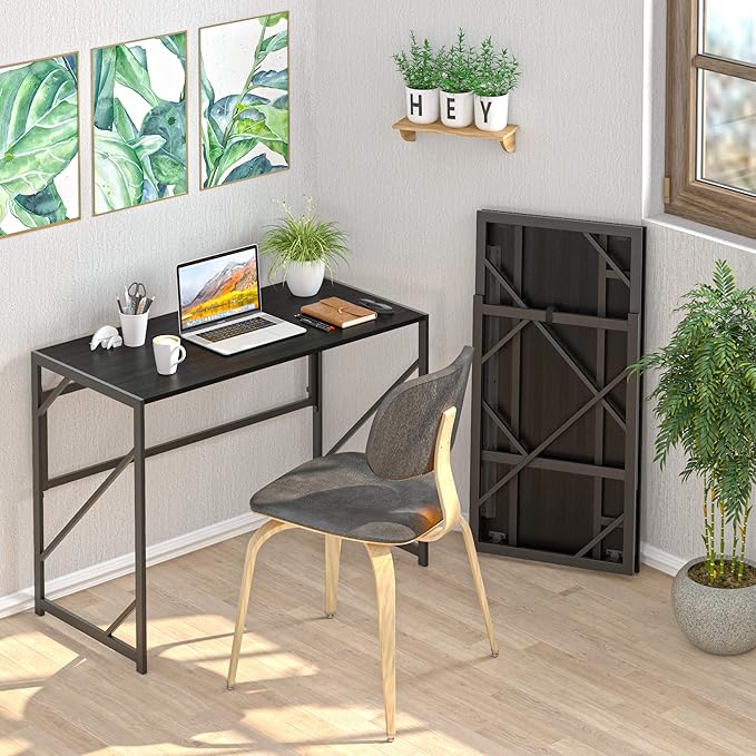 Elephance Folding Desk Writing Computer Desk for Home Office, No-Assembly Study Office Desk Foldable Table for Small Spaces-NeatNest