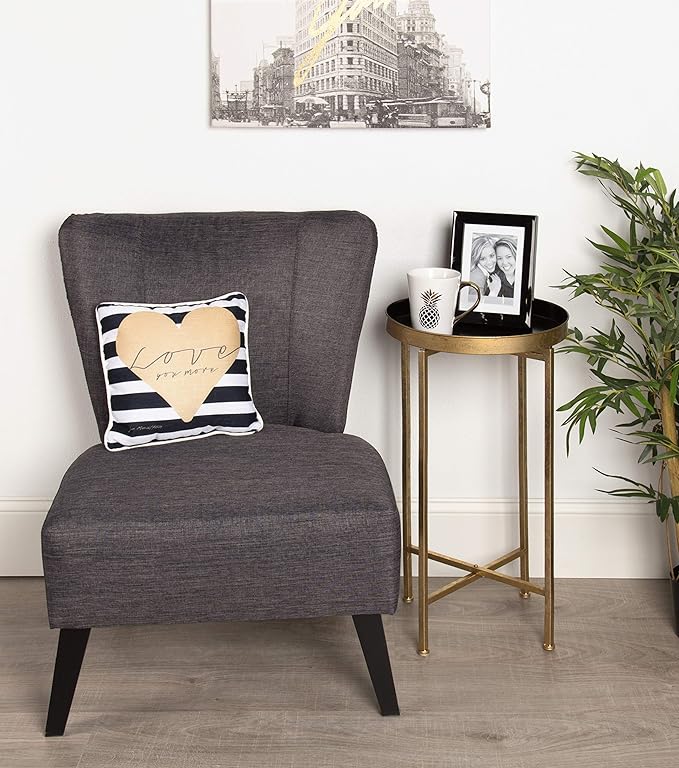 Kate and Laurel Celia Round Metal Foldable Tray Accent Table, Black with Gold Base
