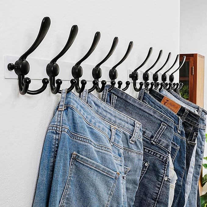 Dseap Coat Rack Wall Mount 2.0 Pro: Heavy Duty 300% Thicker, 16" Stud Mount, Stainless Steel Wall Coat Hooks Hanger for Clothes Jackets Hats Entryway Closet, MaxStrong Series, White & Black