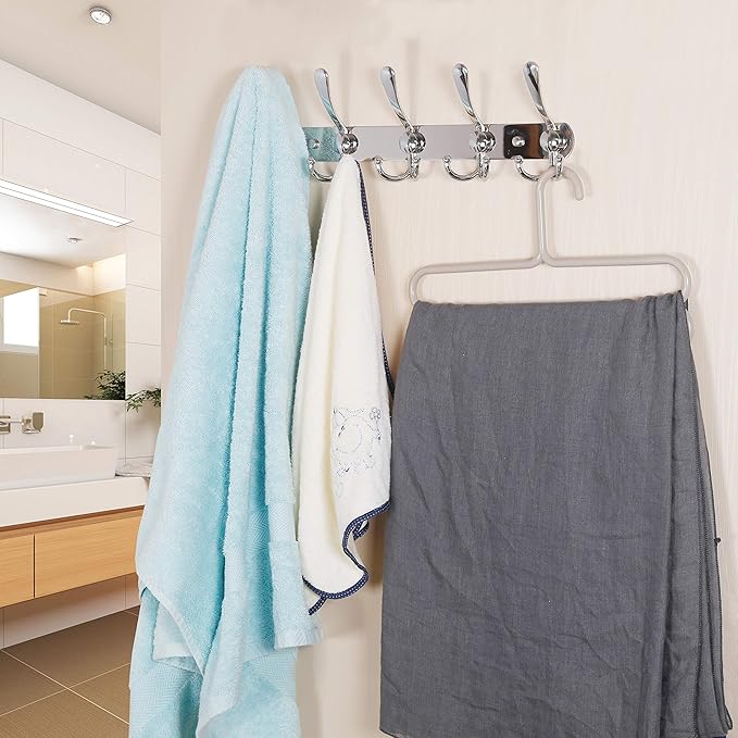 Dseap Wall Mounted Coat Rack - 5 Tri Hooks, Heavy Duty, Stainless Steel, Metal Coat Hook Rail for Coat Hat Towel Purse Robes Mudroom Bathroom Entryway (Chromed, 2 Packs)-NeatNest