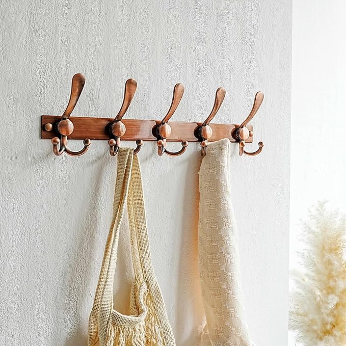 Dseap Coat Rack Wall Mount 2.0 Pro: Heavy Duty 300% Thicker, 16" Stud Mount, Stainless Steel Wall Coat Hooks Hanger for Clothes Jackets Hats Entryway Closet, MaxStrong, Antique Copper, Pack of 2