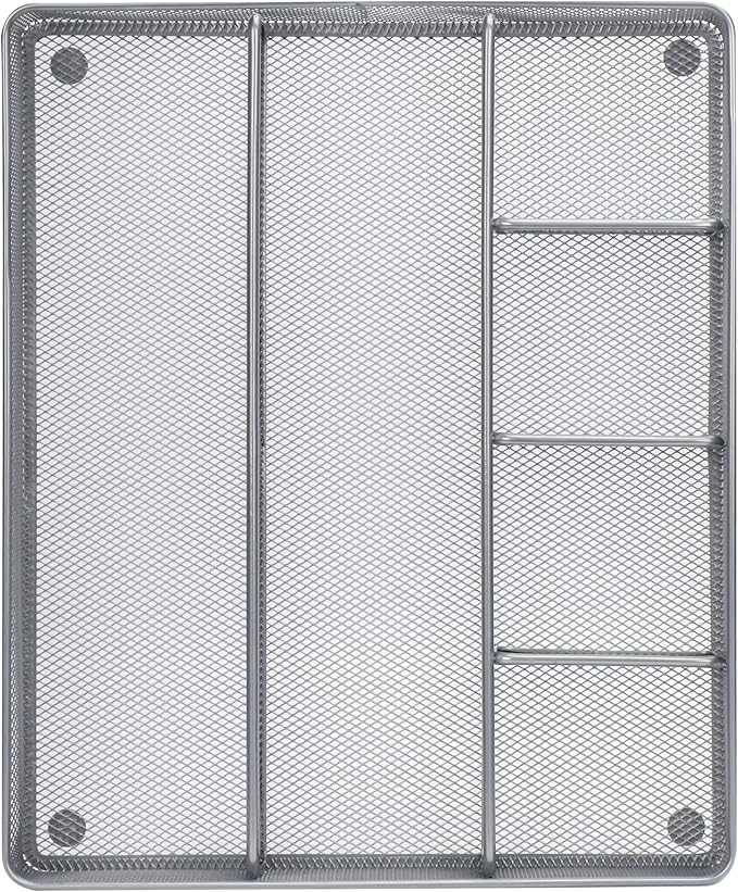 Annova Desk Top Organizer Tray for Office Organization - Metal Mesh - Storage Tray with Dividers for Pens, Desktop Accessories, Bathroom, Kitchen, Makeup and Office Supplies (Large, Silver)-NeatNest