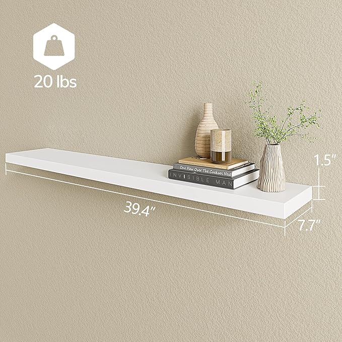 BAMEOS Floating Shelves,40 in W x 8in D Wall Mounted Wooden Shelves with Invisible Brackets Set of 2, Hanging Wall Shelves Decoration for Bedroom, Bathroom, Living Room and Kitchen-NeatNest