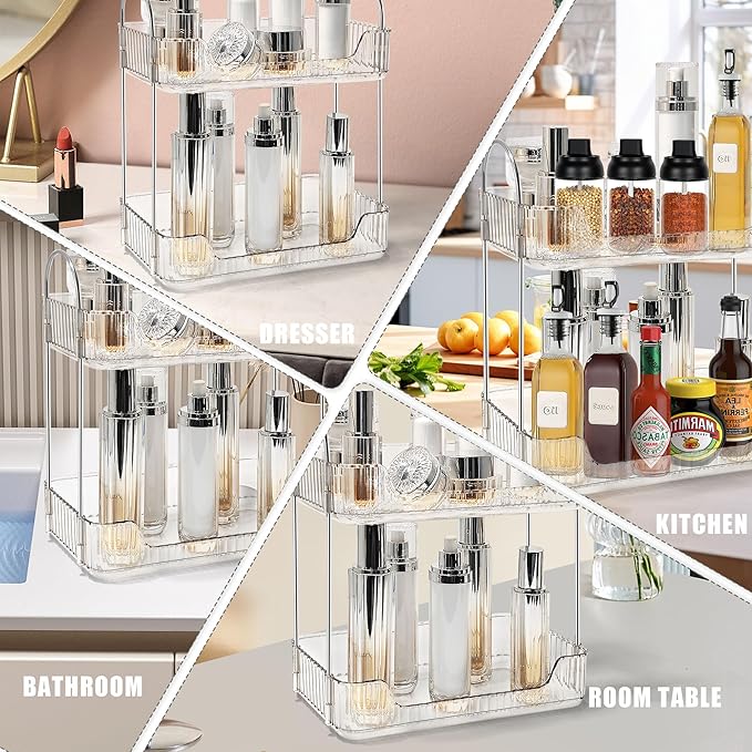 Bathroom Counter Organizer Countertop Storage Skincare Countertop Makeup Organizer Cosmetics Skincare Organizers Holder for Perfume-Clear white-silver pole-NeatNest