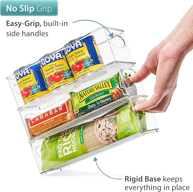 Sorbus Stackable Refrigerator Organizer Bins - Clear Storage Bins for Kitchen Pantry, Freezer & Fridge Organization - Food Organizing Plastic Containers with Handles for Countertops & Drawers (6 Pack)-NeatNest