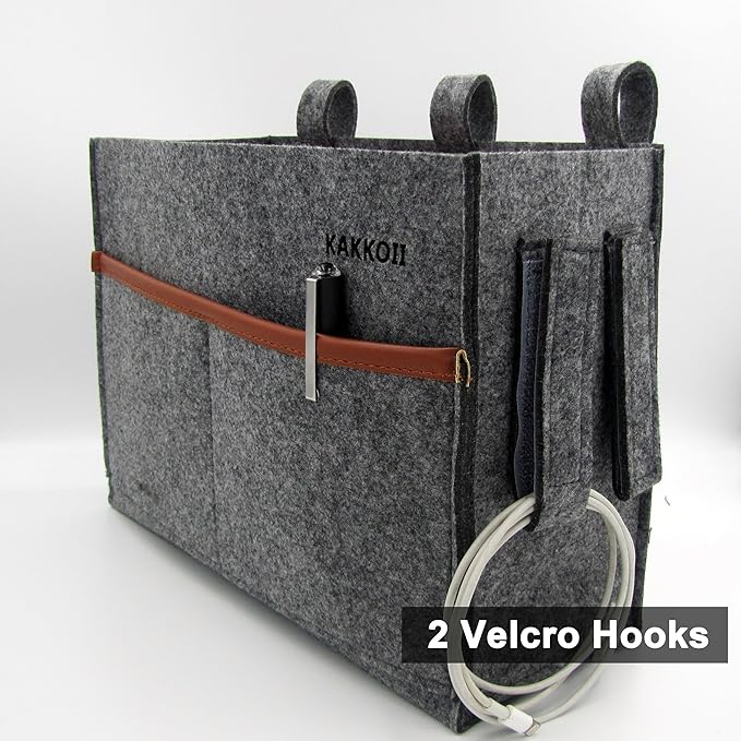 Bedside Caddy, Hanging Storage Bag, Chair Organizer Caddy, Remote, Magazine, Drink Bottle, Cell Phone Holder with Fixed Straps for Hospital Bed, Dorm Bed, Baby Stuff, Office (Grey Small)-NeatNest