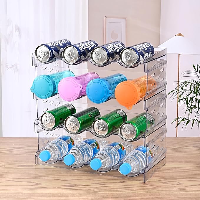 Acrylic Wine Rack for 16 Bottles/Cups - Freestanding Clear Modern Cabinet with Adjustable Shelves, Space-Saving Bar Organizer for Kitchen, Office, Dining Room - Lightweight & Shatter-Resistant