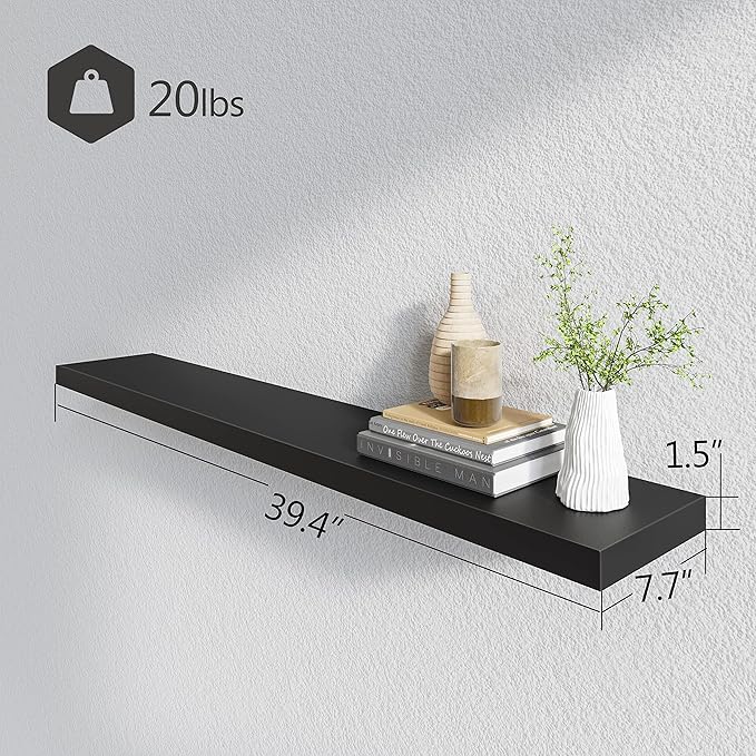 BAMEOS Floating Shelves,40 in W x 8in D Wall Mounted Wooden Shelves with Invisible Brackets Set of 2, Hanging Wall Shelves Decoration for Bedroom, Bathroom, Living Room and Kitchen-NeatNest