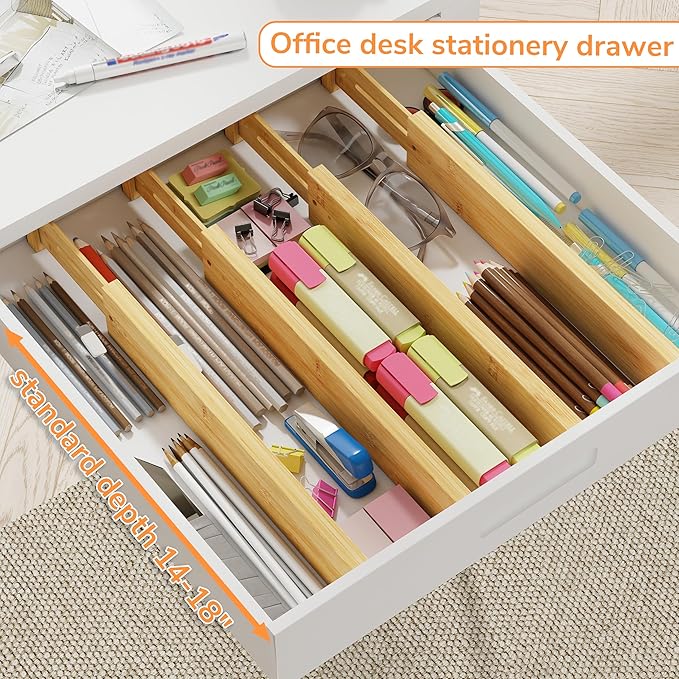 BAMEOS Drawer Divider,Expandable Bamboo Separators Adjustable Utensil Knife Fork Tool Kitchen Organizer, Clothes Fabric Drawer Organizer In Bathroom Bedroom Office, Cabinet Dresser Organizer 4-pack-NeatNest