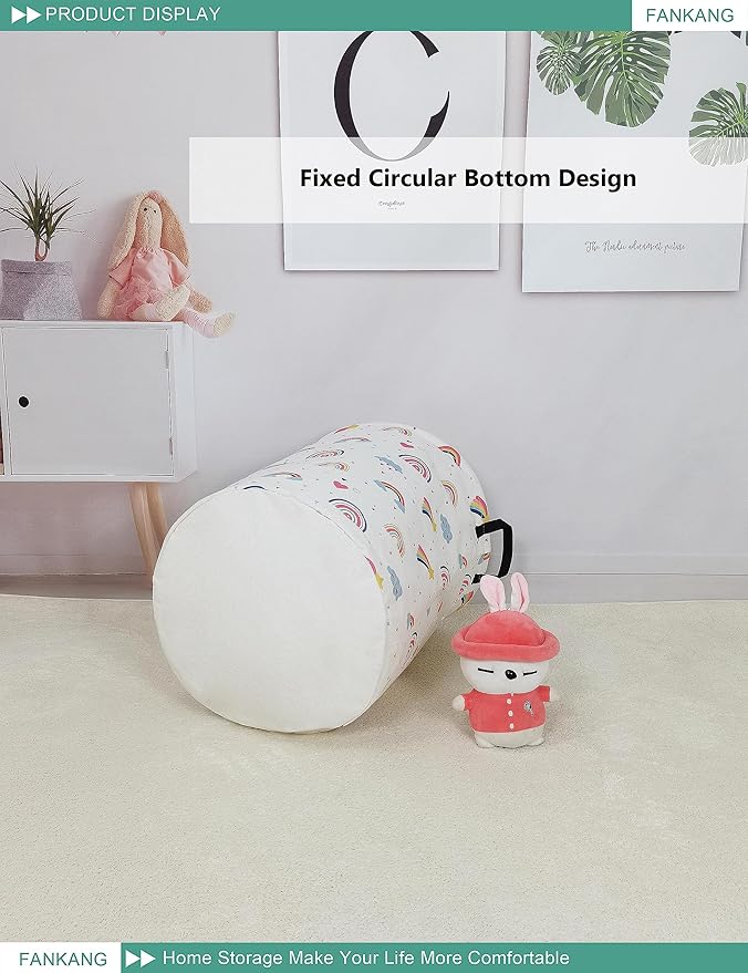 FANKANG Storage Basket, Nursery Hamper Canvas Laundry Basket Foldable with Waterproof PE Coating Large Storage Baskets for Kids Boys and Girls, Office, Bedroom, Clothes,Toys(Love Rainbow )