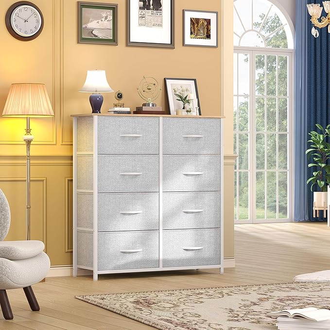 DWVO Fabric Dresser for Room, Tall Storage 8 Drawers, Black Dresser & Chest of Drawers, Storage Drawer Organizer for Closet, Living Room-NeatNest