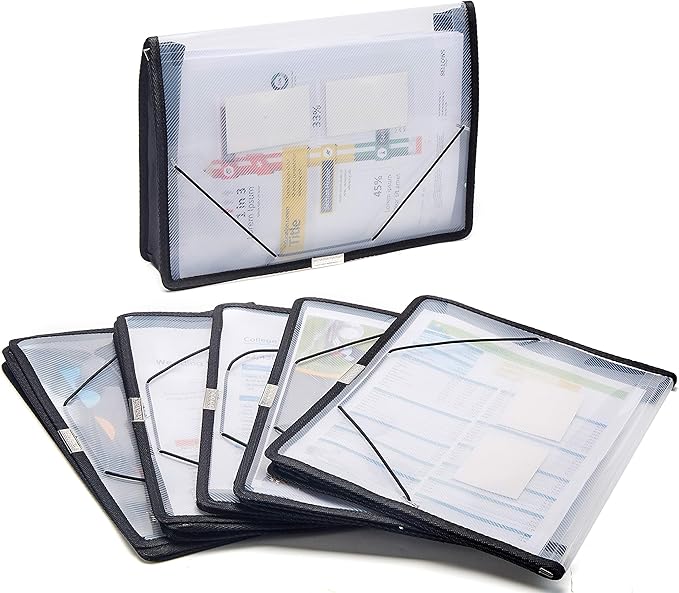 FANWU 6 Pack Plastic Expanding File Wallet Document Organizer with Flap and Cord Closure, Letter Size, 2.8" Expansion, Clear Colored Poly A4 Expandable File Folder for Home School & Office Storage