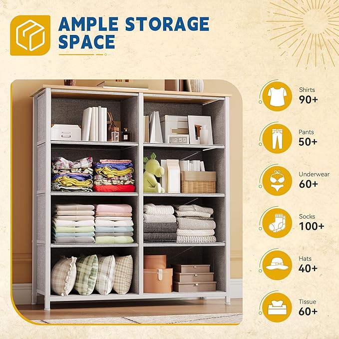 DWVO Fabric Dresser for Room, Tall Storage 8 Drawers, Black Dresser & Chest of Drawers, Storage Drawer Organizer for Closet, Living Room-NeatNest