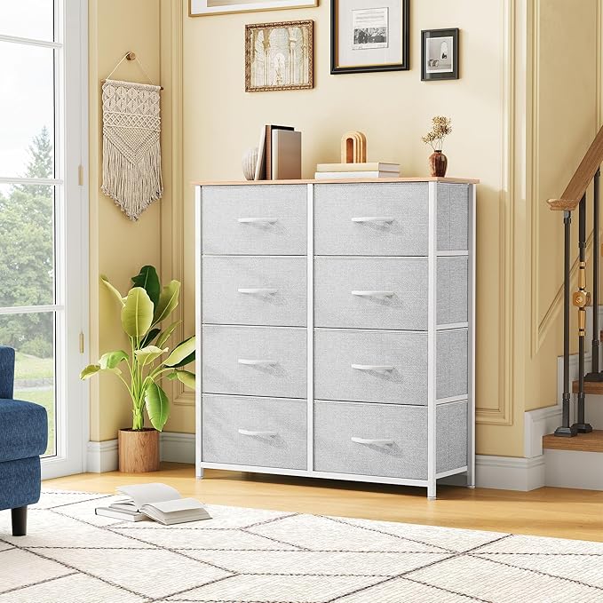 DWVO Fabric Dresser for Room, Tall Storage 8 Drawers, Black Dresser & Chest of Drawers, Storage Drawer Organizer for Closet, Living Room-NeatNest
