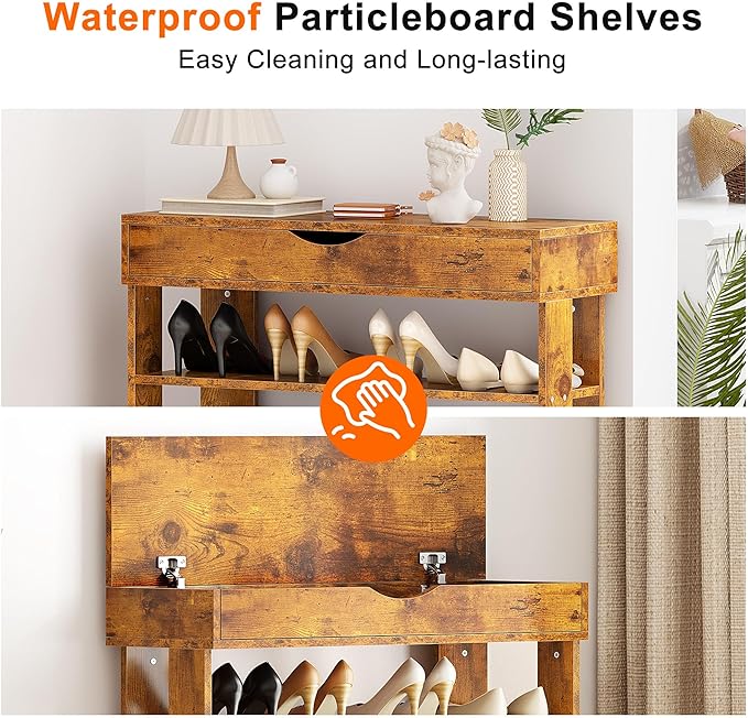 soges 5-Tier Wooden Shoe Rack with Storage Cabinet, 29.5 inches Vertical Free Standing Shoe Shelf, Shoe Organizer Storage Cabinet for Entryway, Living Room, Hallway, Doorway, Rustic Brown-NeatNest