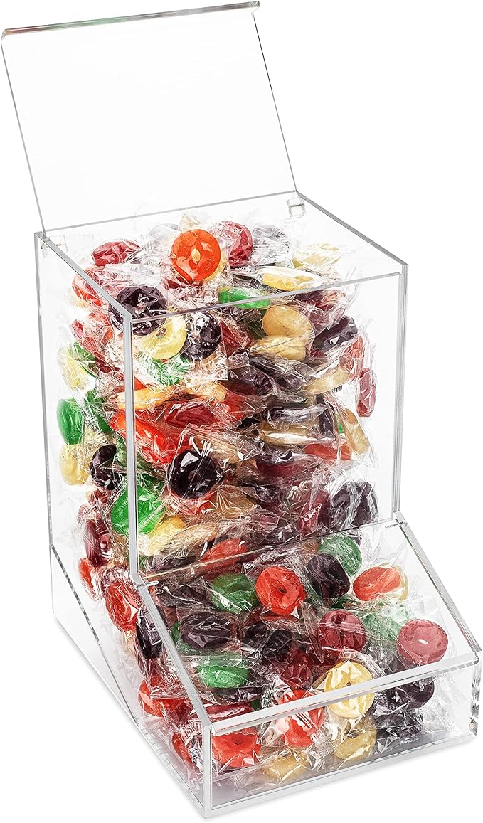 Acrylic Candy Dish & Treat Organizer Dispenser - Rectangular Non-Porous Acrylic - Dual Lids for Fresh Bulk Treats & Cereal Countertop Display-NeatNest