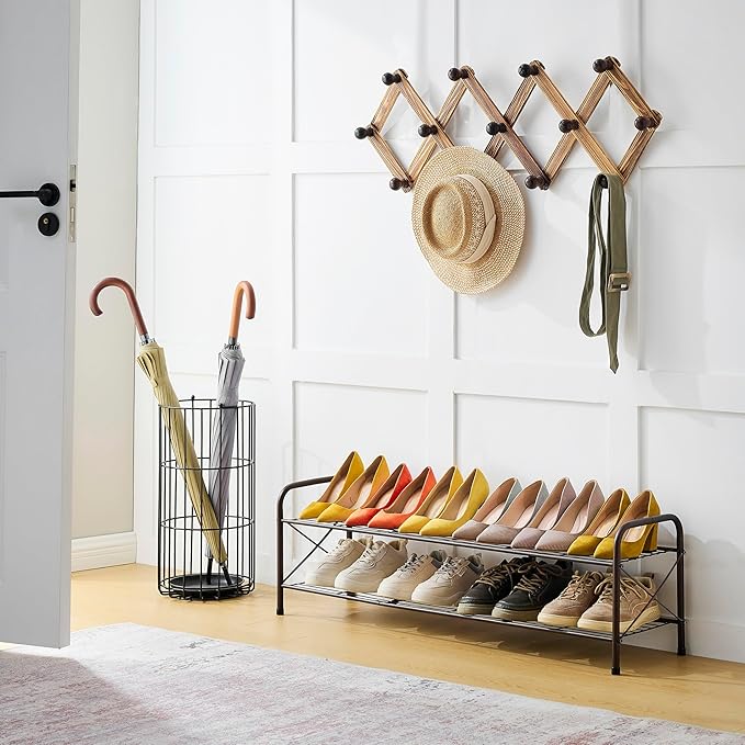 Hoctieon 2 Tier Shoe Rack for Closet, Durable Mesh Style Shoe Rack, Entryway Shoe Shelf, Shoe Storage Organizer for Hallway, Bedroom, Living Room, Wardrobe, Brown-NeatNest