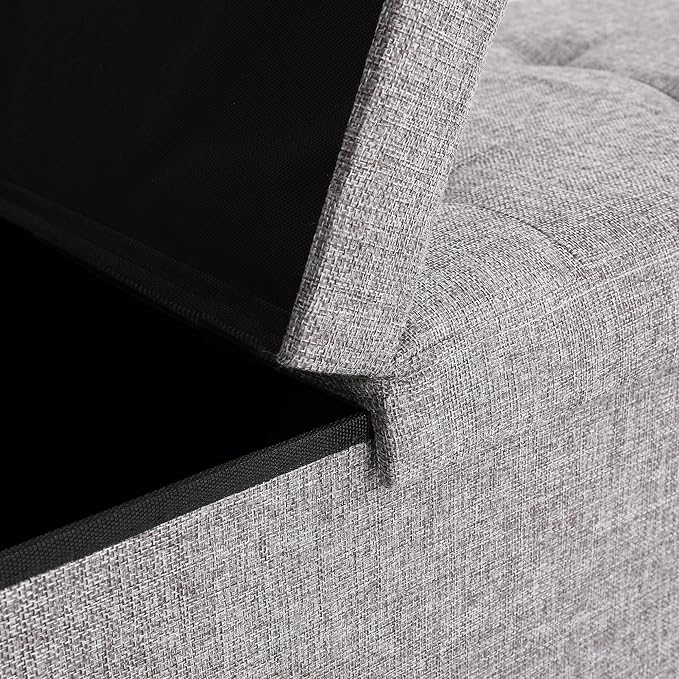 Cuyoca 45.3 Inches Foldable Seat Footrest Shoe Bench End of Bed Storage with Flipping Lid, 166L Upholstered Tufted Bench, Linen Fabric Grey-NeatNest