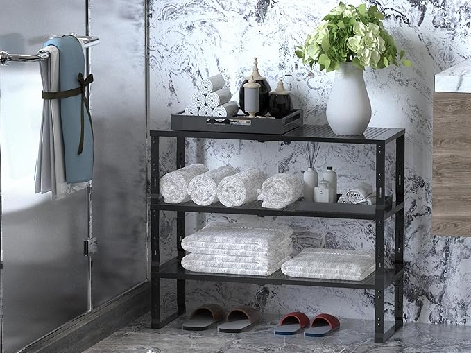 Adjustable Expanable Stackable Spice Rack Shelf Pantry Storage Organizer for Kitchen Cabinet,Countertop,Bathroom and more.Space is no longer limited(3Packs/Black/Large)-NeatNest
