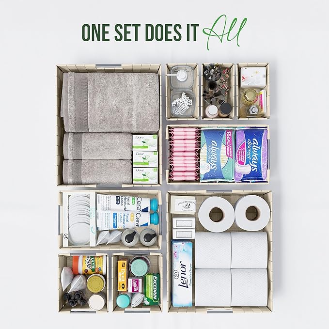 Baskets For Organizing Set Of 9 Cream - Storage Baskets For Shelves - Perfect Closet Organizer Bins, Bathroom Basket, and Pantry Basket - Small Storage Bins For Shelves - Bin For Organization-NeatNest
