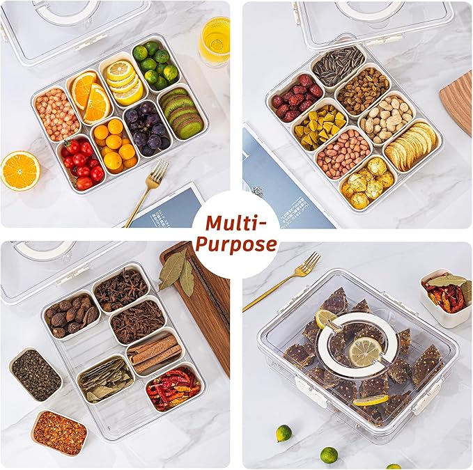 Divided Serving Tray with Lid and Handle - Divided Snack Tray for Portable Snack Platters - Clear Organizer for Candy, Fruits, Nuts, Snacks - Perfect for Party, Entertaining,2 pcs-NeatNest
