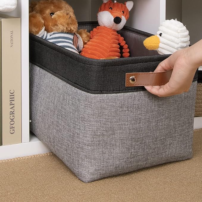 DULLEMELO Fabric Storage Basket for Shelves/Closets, Collapsible Rectangle Basket for Organizing Clothes, Toys, Towels, Books, Laundry, Nursery, Dog Toy Basket Empty (Black&Gray)-NeatNest