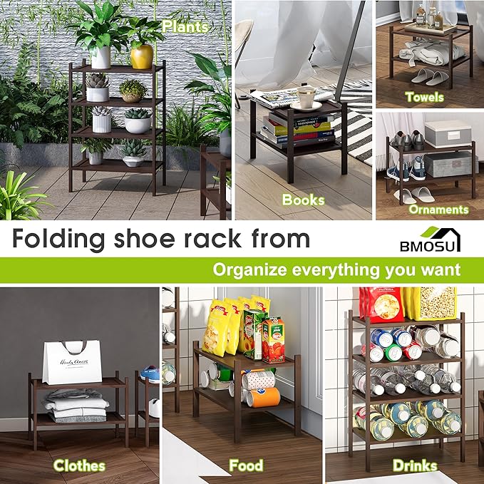 BMOSU 2-Tier Bamboo Small Shoe Rack Premium Stackable Shoe Shelf Storage Organizer for Hallway Closet Living Room Entryway Organizer(Brown)-NeatNest