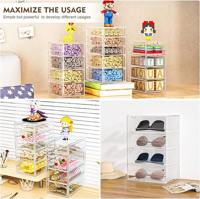 Acrylic Desk Organizers And Accessories With 13 Drawers, Office Desktop Drawers, Plastic Makeup Organizer Containers Bins With Drawers Desk Organization, Bathroom Organizers Storage Case Box Cube-NeatNest