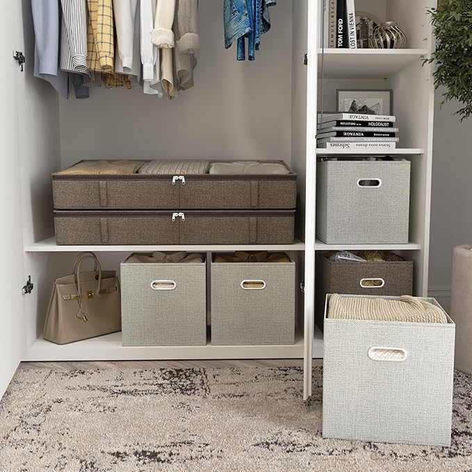 Brown Low Profile Under Bed Storage Containers 5 inches high, 33.8"x 17.7"x 5.1", Sturdy Underbed Shoe Storage Organizer, Foldable Fabric Under the Bed Storage Bins - Pack of 2-NeatNest