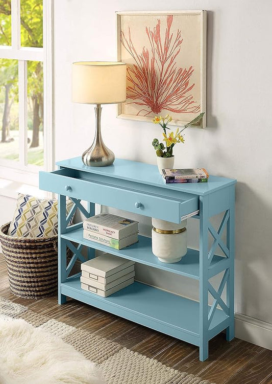 Convenience Concepts Oxford 1-Drawer Console Table 39.5" - Farmhouse Sofa Display with Storage Shelf For Living, Family, & Dining Room, Modern Entryway Hall Table for Kitchen, Bedroom, Sea Foam Blue-NeatNest