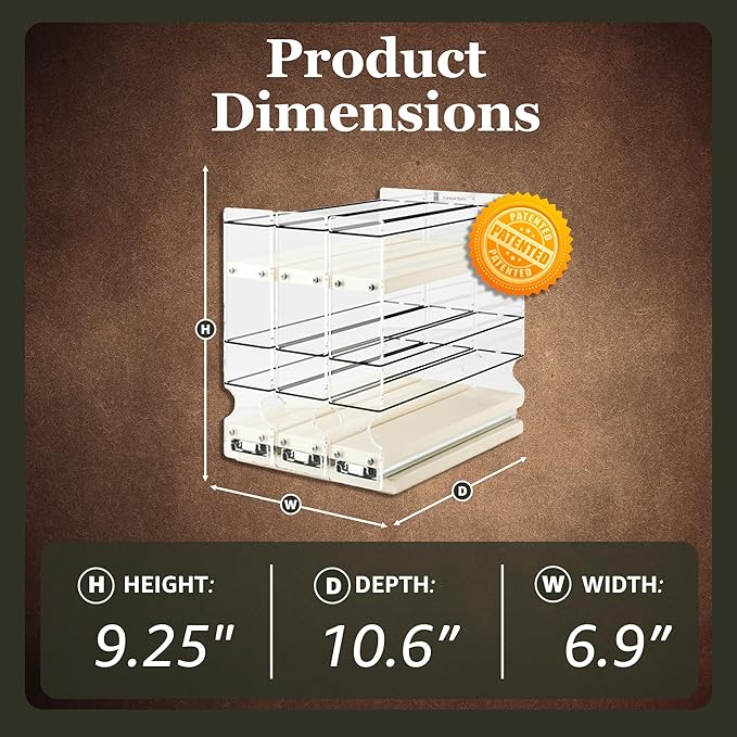 Vertical Spice Cabinet Mounted Spice Rack Organizer - 3 Drawers,15 Reg. & 30 Half Sized Spice Jars - Pantry Organizers & Storage - Pullout Shelf for Kitchen Cupboard (6.9''W x 9.25''H x 10.6"D, Cream)