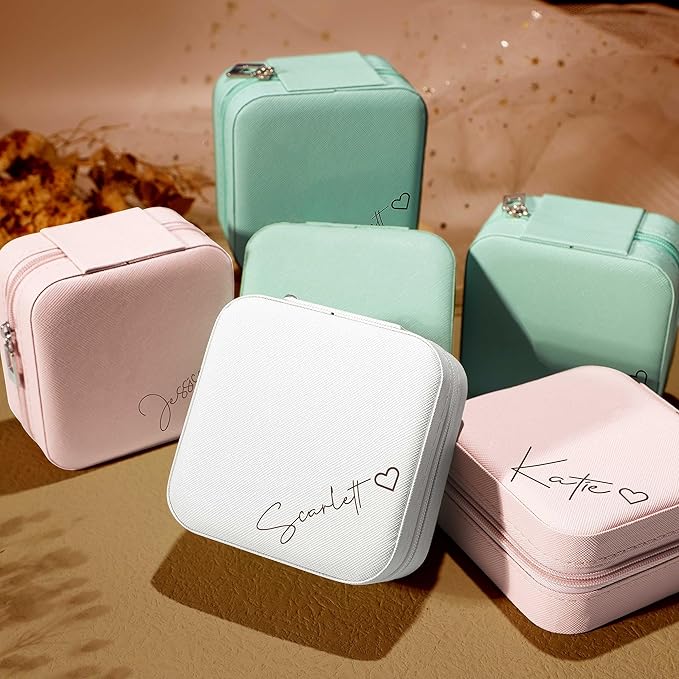 DayOfShe Personalized Jewelry Box for Women and Girls, Small Jewelry Case for Bridesmaid Gifts or Bachelorette Party-NeatNest