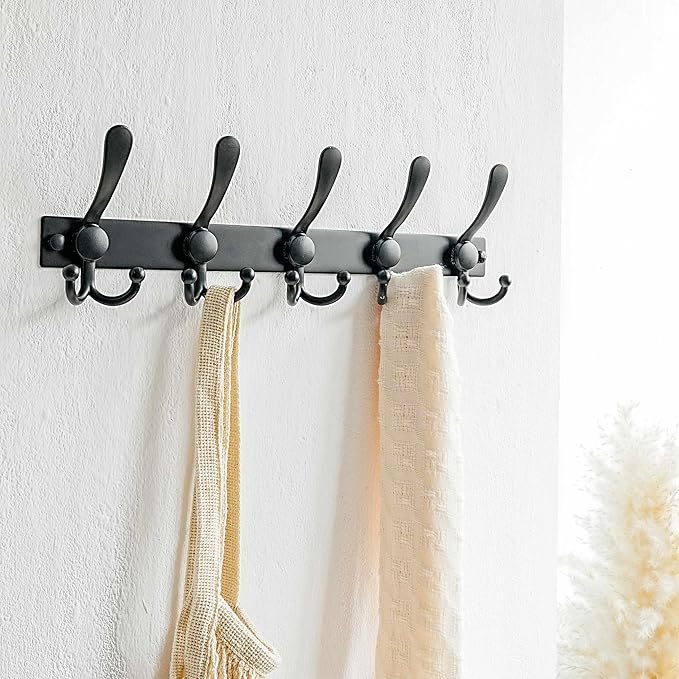 Dseap Coat Rack Wall Mount 2.0 Pro: Heavy Duty 300% Thicker, 16" Stud Mount, Stainless Steel Wall Coat Hooks Hanger for Clothes Jackets Hats Entryway Closet, MaxStrong Series, Black, Pack of 2