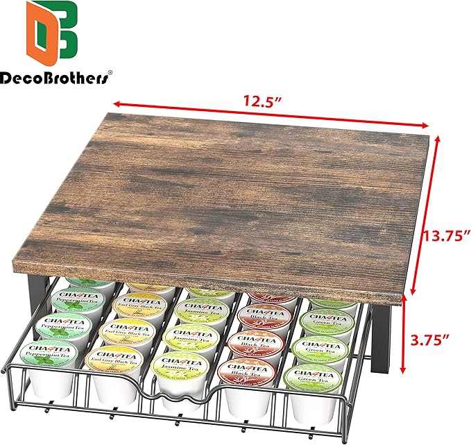 DecoBrothers K-Cup Holder Drawer for 30 Coffee Pods Storage, Rustic Brown-NeatNest