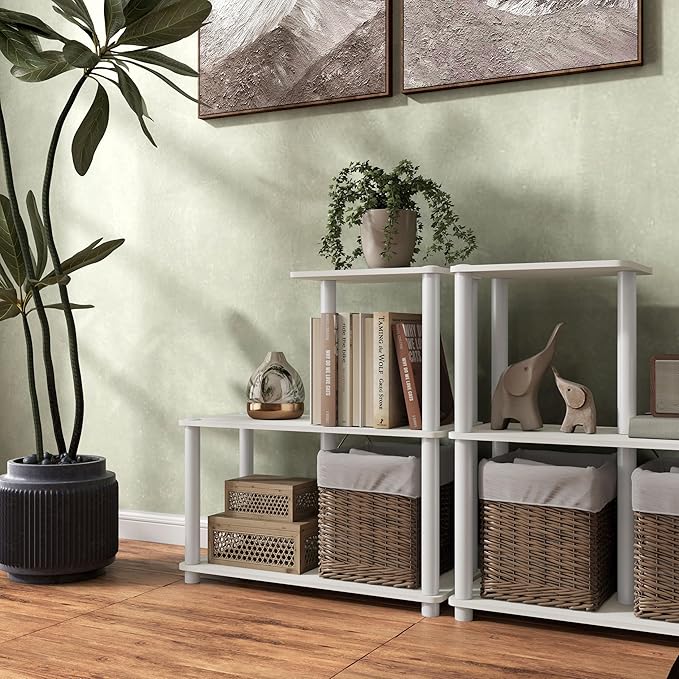 HOMES: Inside + Out Apexa Modern 3-Cube Ladder Shelving Units, Collectibles Display Shelves, Easy Assembly Standing Shelf, Home Storage Organizer for Living Room, Bedroom, Office, White